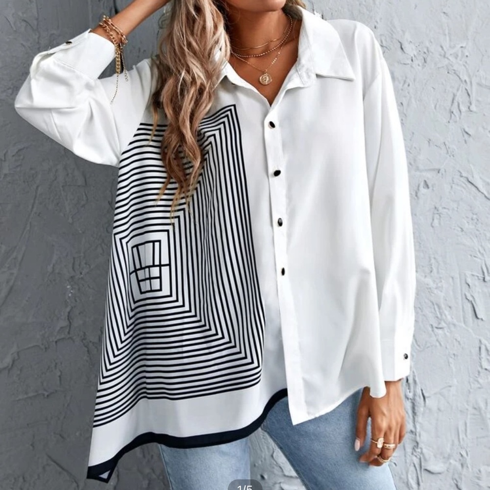Modern Geo Asymmetric Blouse with Geode Buttons
